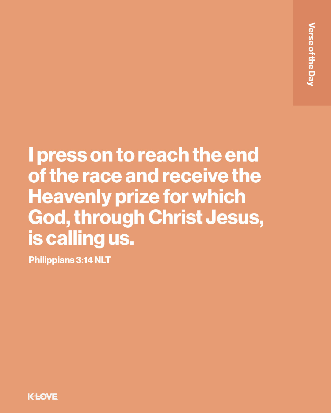 I press on to reach the end of the race and receive the Heavenly prize for which God, through Christ Jesus, is calling us.