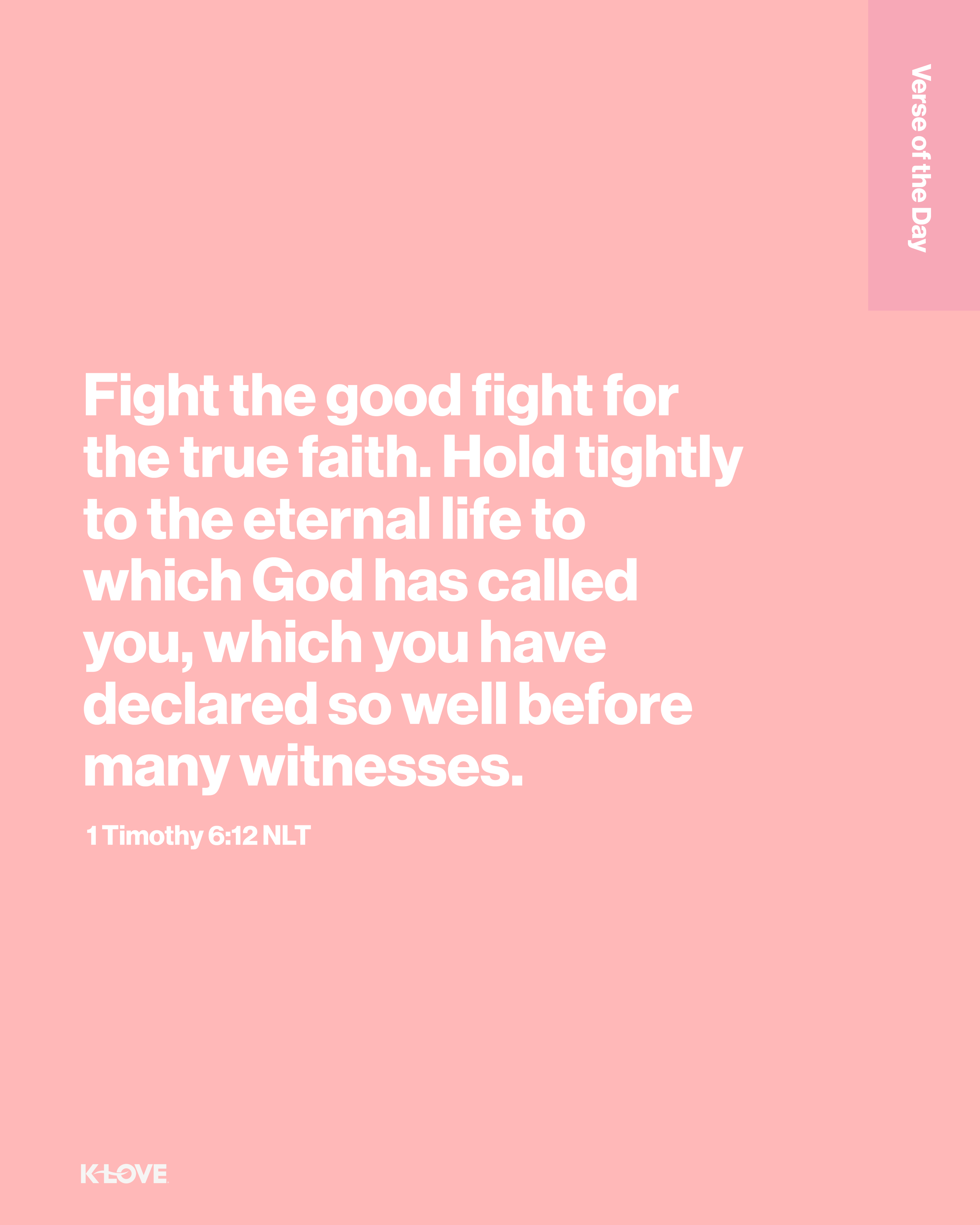Fight the good fight for the true faith. Hold tightly to the eternal life to which God has called you, which you have declared so well before many witnesses.