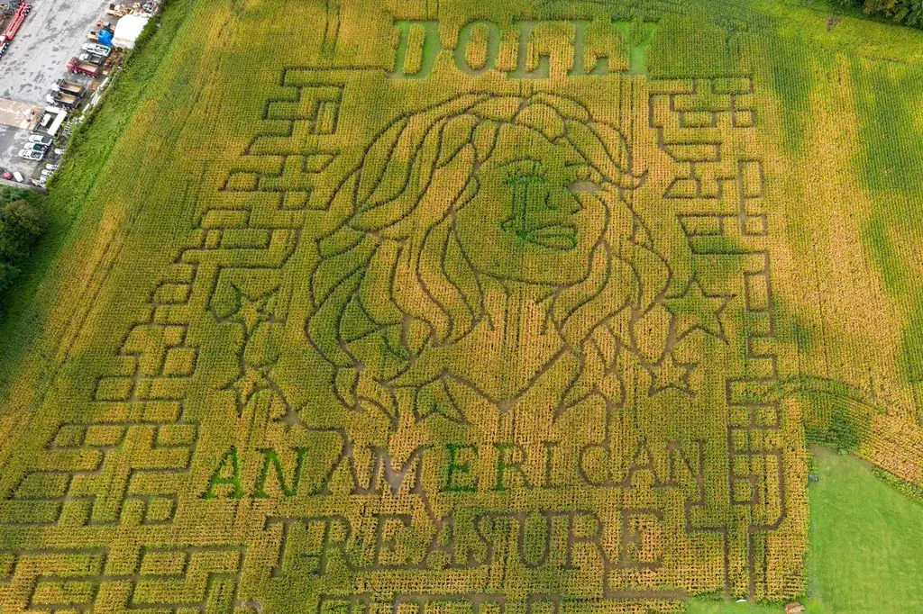 We're Seeing Dolly Parton Corn Mazes In Fields Nationwide: 'Immortalized In Corn'